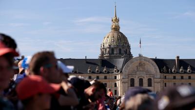 Hotel des Invalides is seen from the arena during archery at the Paris Games