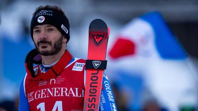 KITZBUHEL, AUSTRIA - JANUARY 19: Cyprien Sarrazin of France at the Kitzbuhel downhill race on Friday at the 84rd Hahnenkamm Races at Kitzbuhel, Austria on January 19, 2024. (Photo by Mine Kasapoglu/Anadolu via Getty Images)